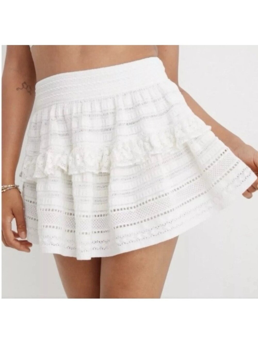 2/$30 Aerie Rock 'n' Ruffle Cotton Skirt Tiered Ruffle Lace White Medium #A1959 - Picture 3 of 10